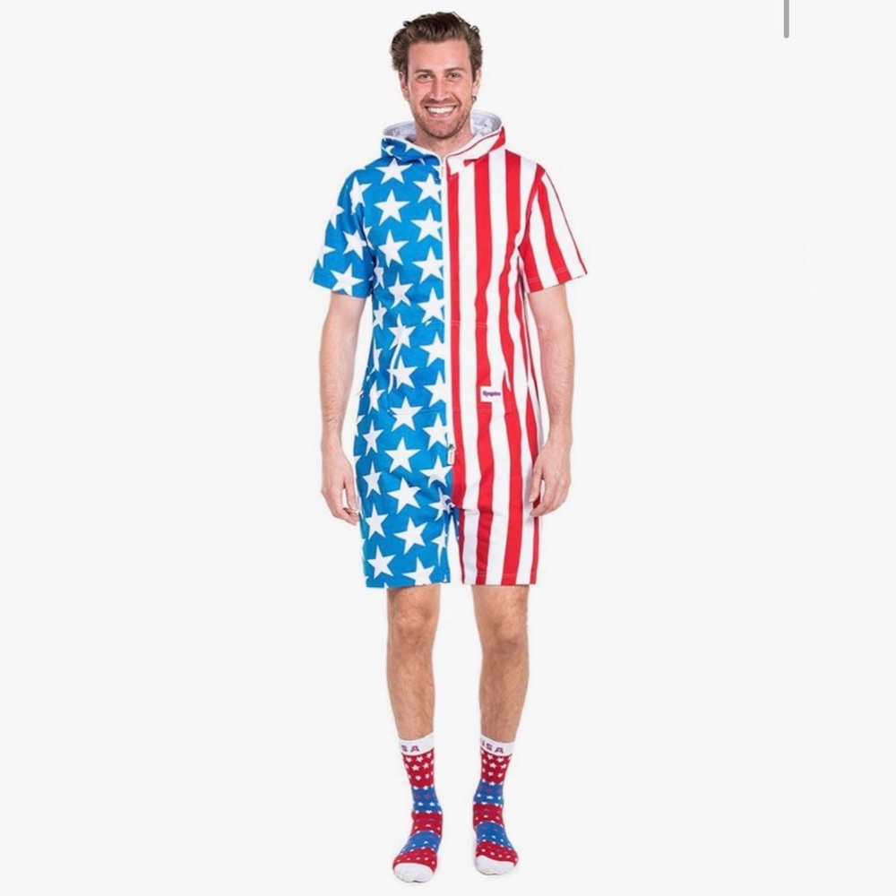 Tipsy Elves unisex, Size Small, Stars and Stripes Hooded Romper